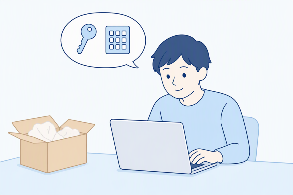 届いた中古パソコンにサインインのパスワードを設定する様子
