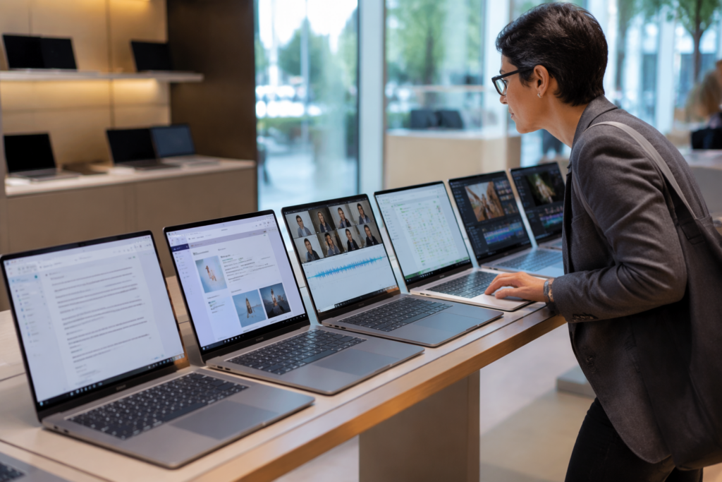用途に合わせてAI PCを比較検討しているイメージ