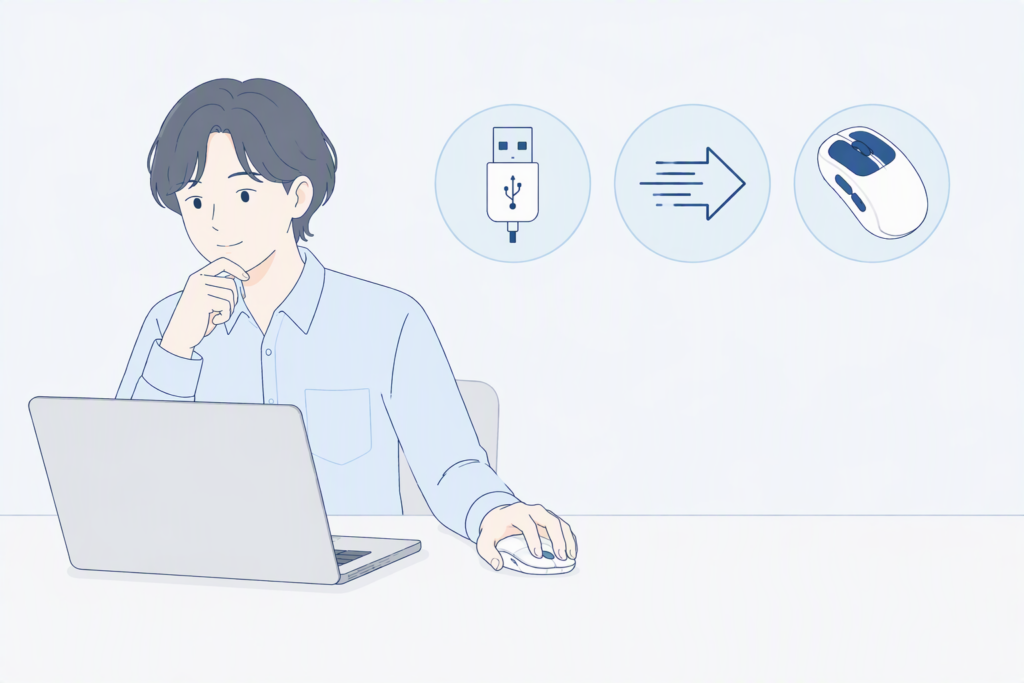 マウスの選び方のポイントを確認している様子