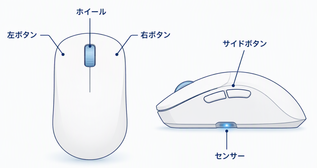 マウスの各部の名称を示した図