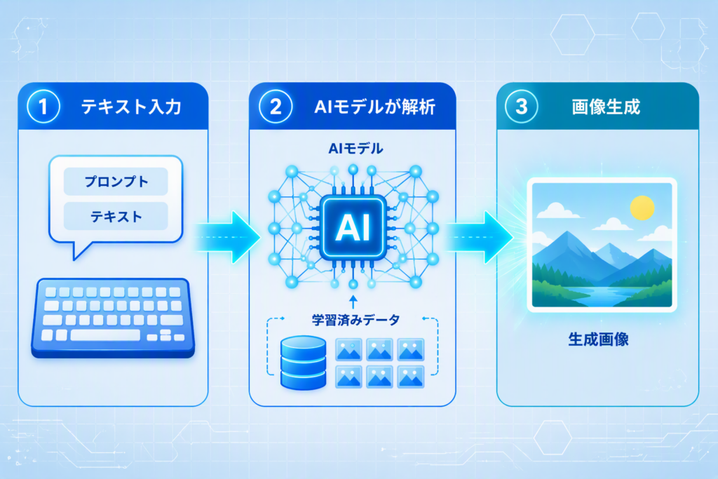 テキスト入力から画像生成までの画像生成AIの仕組み