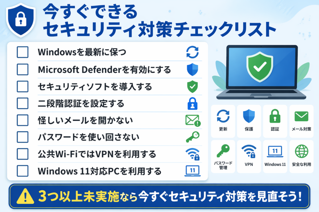 Windows 11利用者向けセキュリティ対策チェックリスト