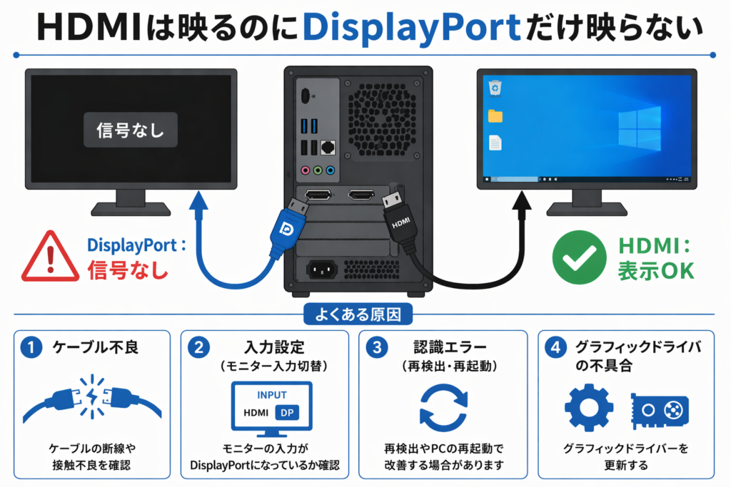HDMIは映るのにDisplayPortだけ映らない原因