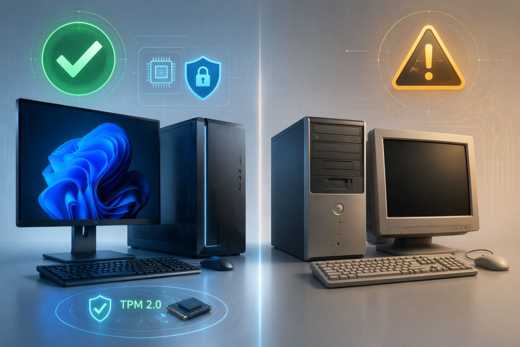 Windows 11対応PCと非対応PCを比較したイメージ図