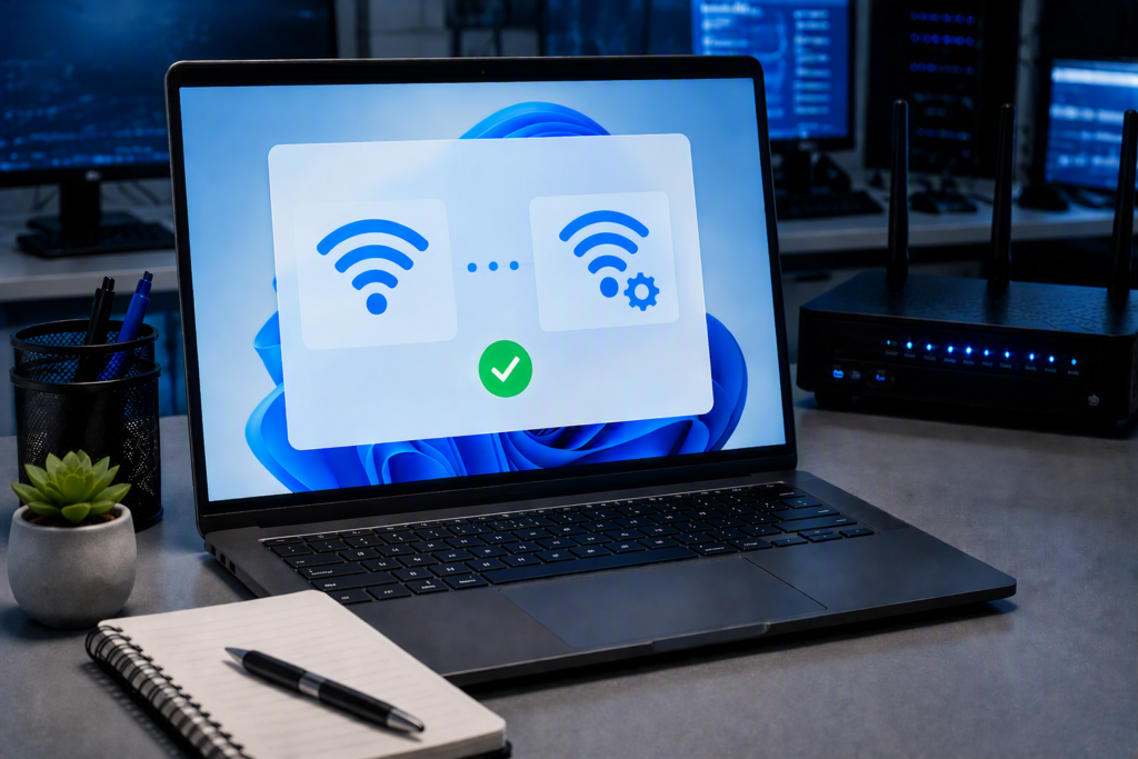 Windows 11でネットワークアダプターの状態を確認するイメージ