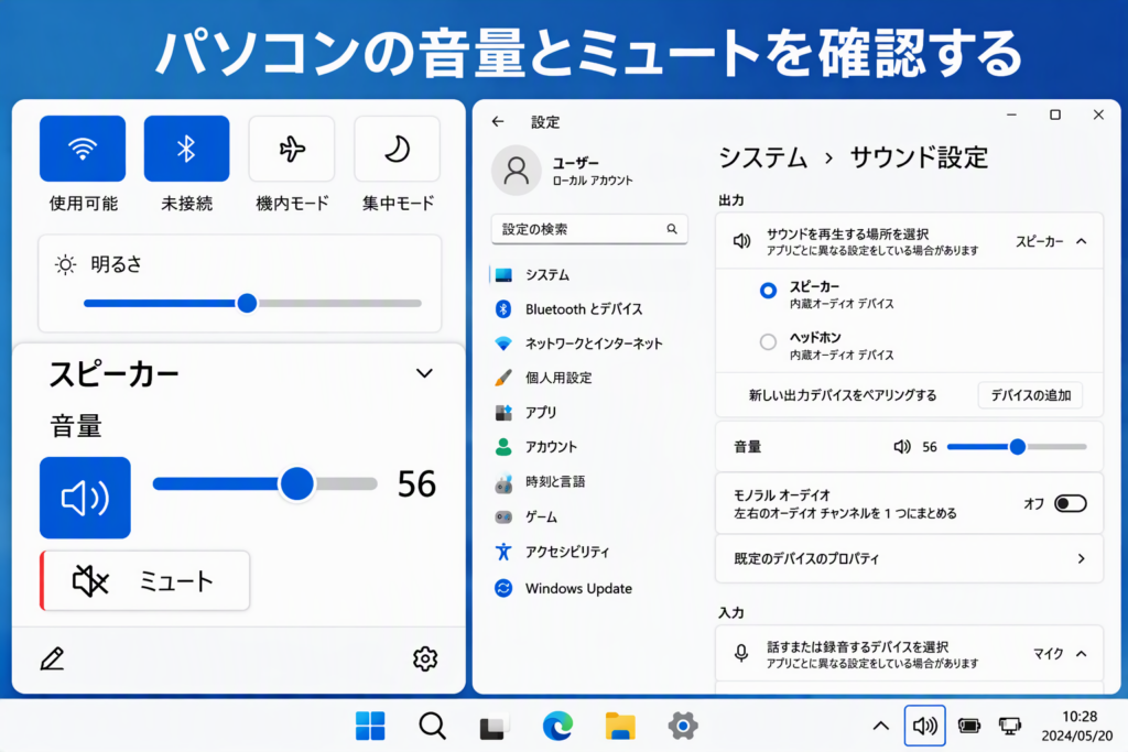 Windows 11の音量とミュートを確認する方法