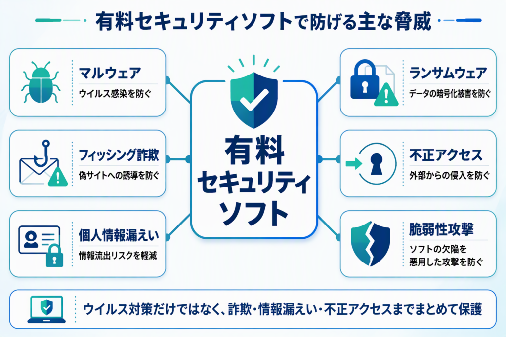 有料セキュリティソフトで防げる主な脅威一覧