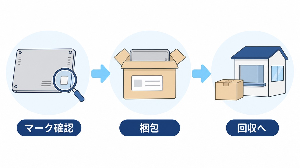 パソコンを処分する前にPCリサイクルマークを確かめて回収に出す流れ