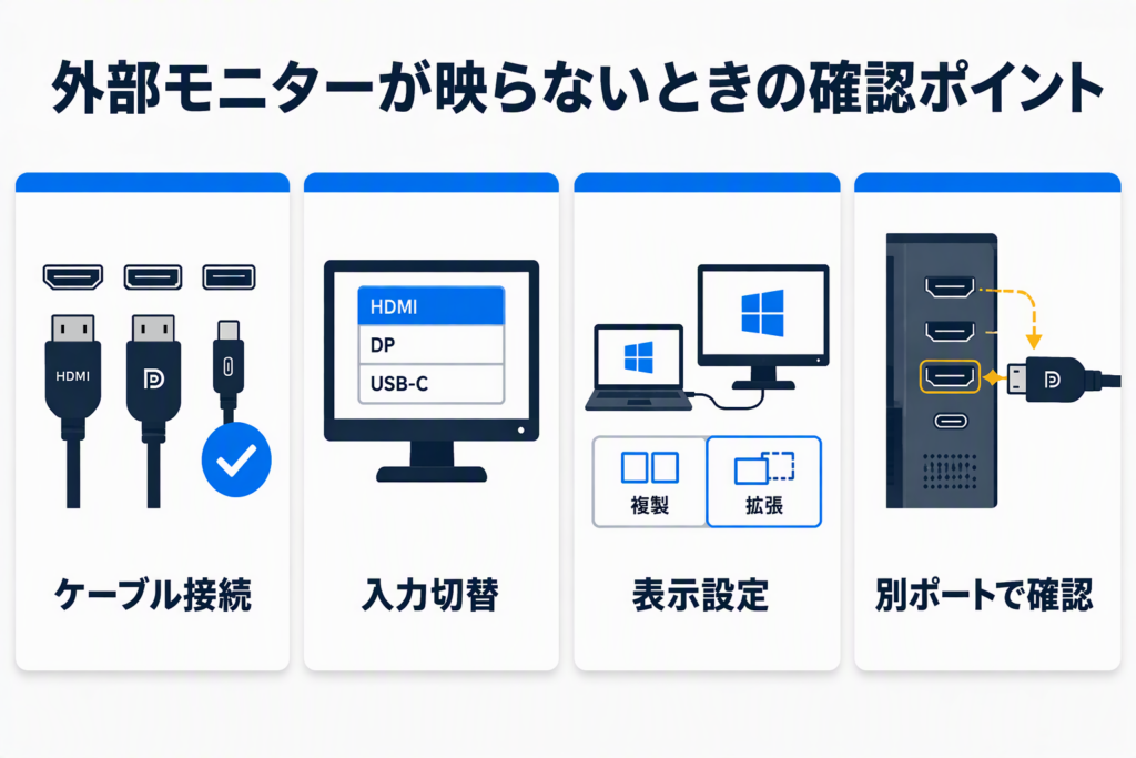 外部モニターが映らないときの確認ポイント