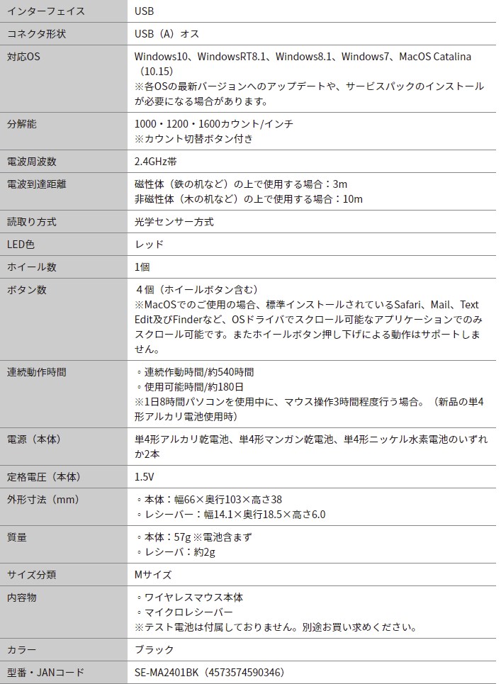 その他 【単品販売不可】ワイヤレスマウス SE-MA2401BK